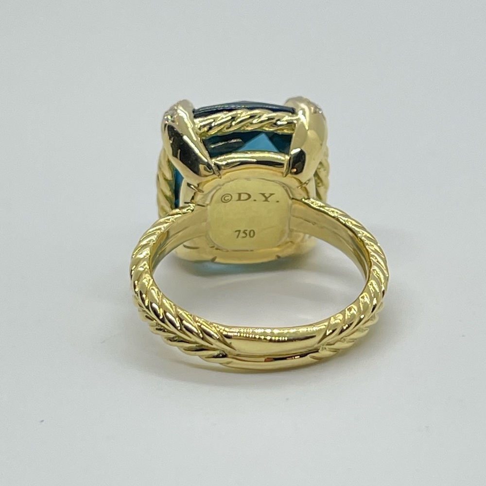 David Yurman Chatelaine Ring 18K Yellow Gold,Hampton Blue Topaz & Diamonds, 14mm - Picture 4 of 9